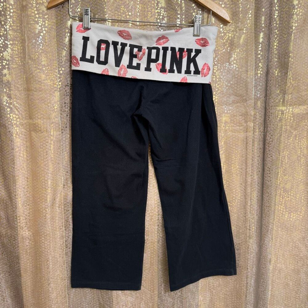 Victorias Secret Love PINK Y2K Foldover White Red Kisses Yoga Leggings Cropped S
